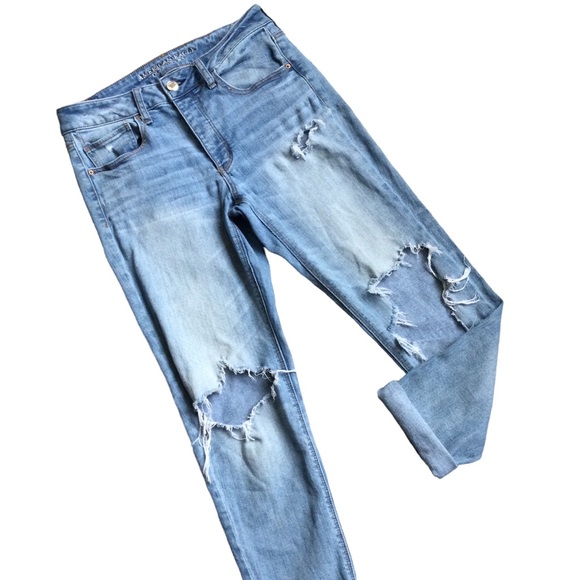 American Eagle Outfitters Denim - AMERICAN Eagle Outfitters Jeans Destroyed Stretch Straight Leg Size 8 Re…